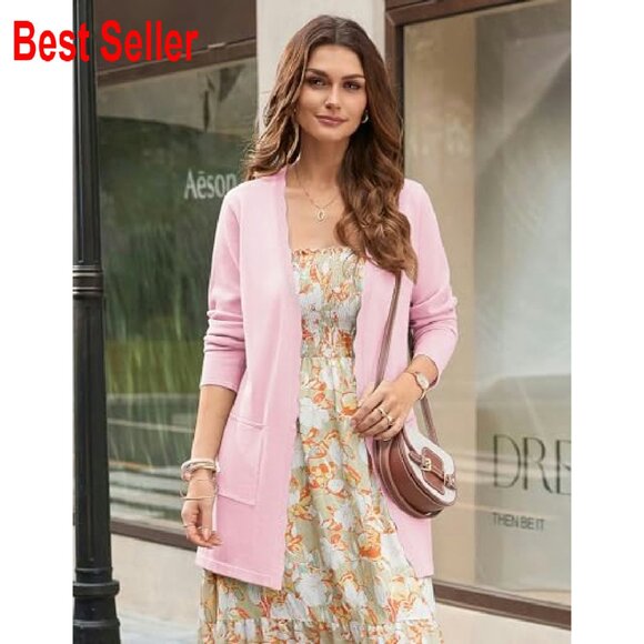 Long Lightweight Cardigan Knit Blazer Open Front Sweater Chic Minimal - Picture 5 of 8